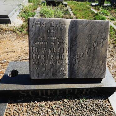 SCHEEPERS Elizabeth Gertruida nee VAN DER MERWE 1901-1989