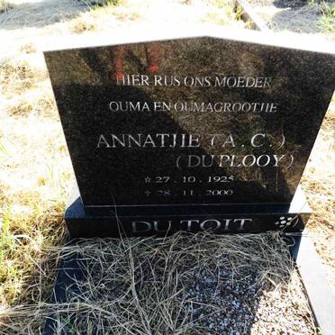 TOIT A.C., du nee DU PLOOY 1925-2000