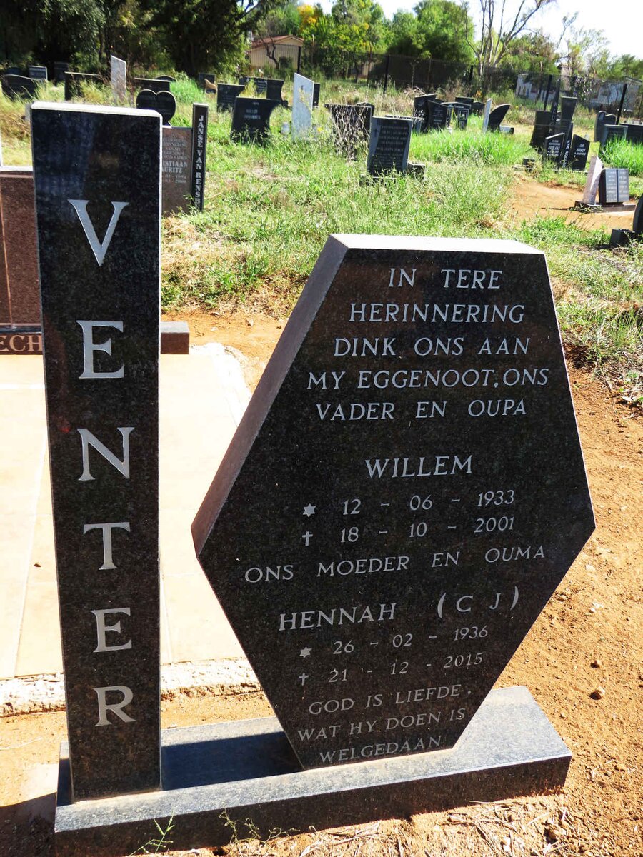 VENTER Willem 1933-2001 & C.J. 1936-2015