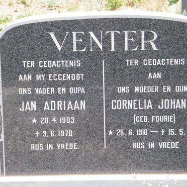 VENTER Jan Adriaan 1903-1978 &amp; Cornelia Johanna FOURIE 1910-1982