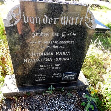 WATT Johanna Maria Magdalena, van der nee CRONJE 1907-1968 :: VAN DER WATT Jannie 1946-1999_1