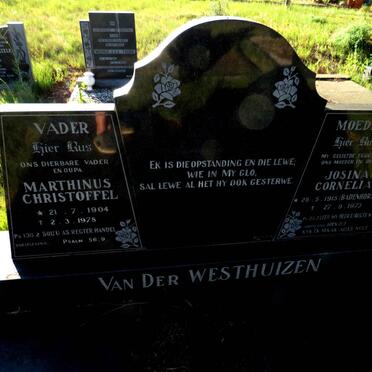 WESTHUIZEN Marthinus Christoffel, van der 1904-1978 & Josina Cornelia BADENHORST 1915-1973