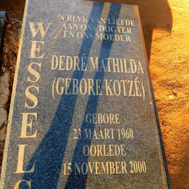 WESSELS Dedre Mathilda nee KOTZE 1960-2000