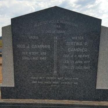 CAMPHER Nico J. 1873-1946 &amp; Gertina P. V.D. MERWE 1877-1945