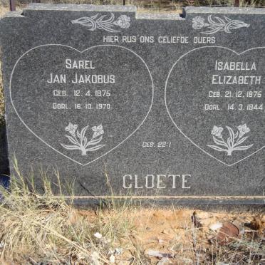 CLOETE Sarel Jan Jakobus 1875-1970 &amp; Isabella Elizabeth 1876-1944
