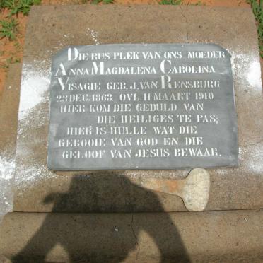 VISAGIE Anna Magdalena Carolina nee J. VAN RENSBURG 1863-1910