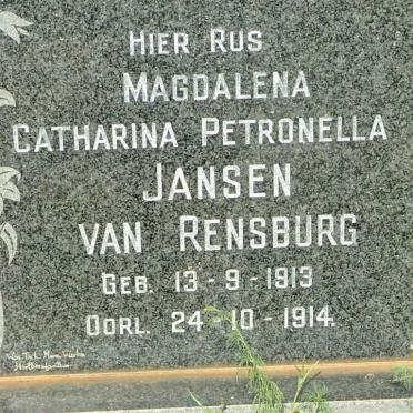RENSBURG Magdalena Catharina Petronella, Jansen van 1913-1914