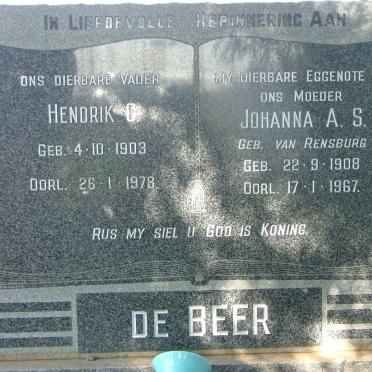 BEER Hendrik C., de 1903-1978 &amp; Johanna A.S. VAN RENSBURG 1908-1967