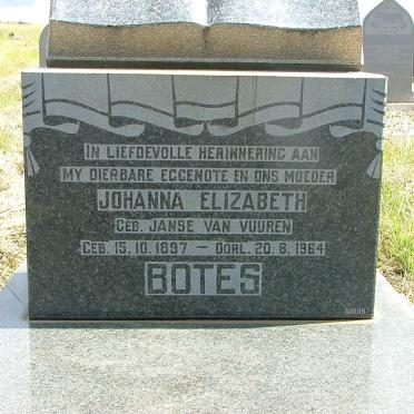 BOTES Johanna Elizabeth nee JANSE VAN  VUUREN 1897-1964
