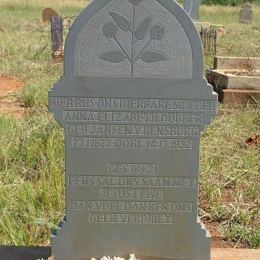 DUBBER Anna Elizabeth nee JANSEN V. RENSBURG 1877-1932