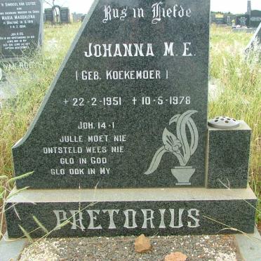 PRETORIUS Johanna M.E. nee  KOEKEMOER 1951-1978