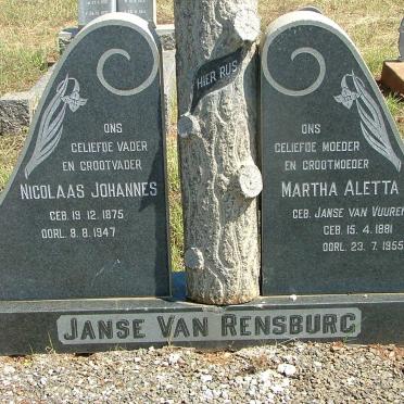 RENSBURG Nicolaas Johannes, Janse van 1875-1947 &amp; Martha Aletta  JANSE VAN VUUREN 1881-1955