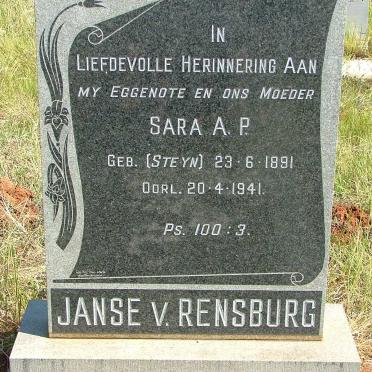 RENSBURG Sara A.P., Janse  v. nee  STEYN 1891-1941