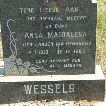 WESSELS Anna Magdalena nee JANSEN VAN RENSBURG 1910-1968