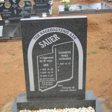 SAUER Jan 1934-2007 &amp; Elizabeth Maria Catharina 1940-