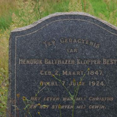 BESTER Hendrik Balthazer Klopper 1847-1924