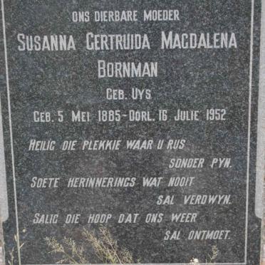 BORNMAN Susanna Gertruida Magdalena nee UYS 1885-1952