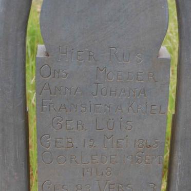 KRIEL Anna Johanna Fransien nee LÜIS 1865-1978