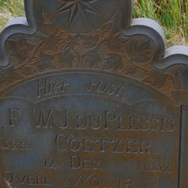 PLESSIS F.W.J., du nee COETZER 1832-1922
