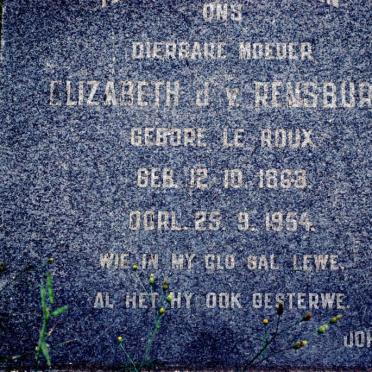 RENSBURG Elizabeth, J. v. nee LE ROUX 1863-1954