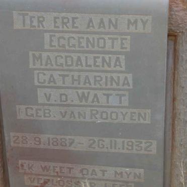 WATT Magdalena Catharina, v.d. nee VAN ROOYEN 1887-1932