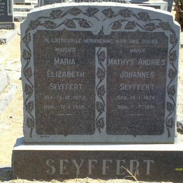 SEYFFERT Mathys Andries Johannes 1874-1951 &amp; Maria Elizabeth 1877-1952