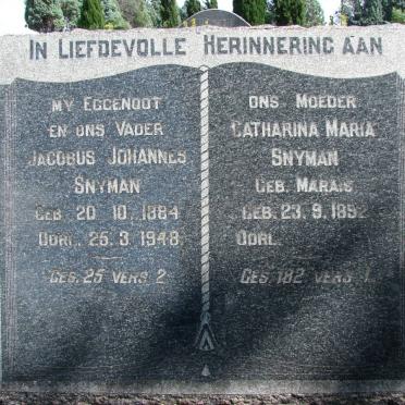 SNYMAN Jacobus Johannes 1884-1948 &amp; Catharina Maria MARAIS 1892-