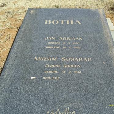 BOTHA Jan Adriaan 1937-1995 &amp; Miriam Susarah GOOSEN 1941-
