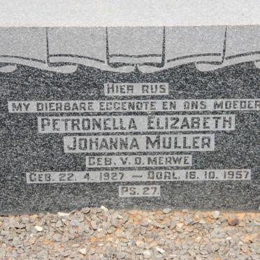 MULLER Petronella Elizabeth Johanna nee V.D. MERWE 1927-1957