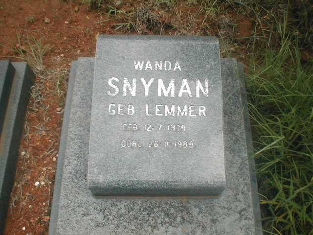 SNYMAN Wanda nee LEMMER 1929-1988