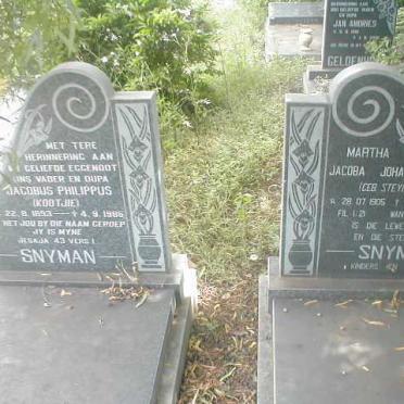 SNYMAN Jacobus Philippus 1983-1985 &amp; Martha Jacoba Johanna STEYN 1905-1994