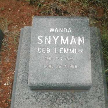 SNYMAN Wanda nee LEMMER 1929-1988