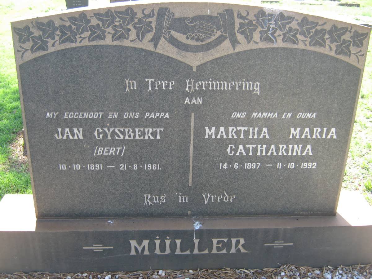 MÜLLER Jan Gysbert 1891-1961 &amp; Martha Maria Catharina 1897-1992