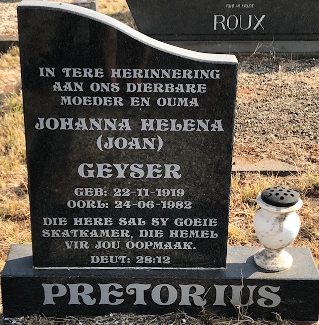 PRETORIUS Johanna Helena, GEYSER 1919-1982