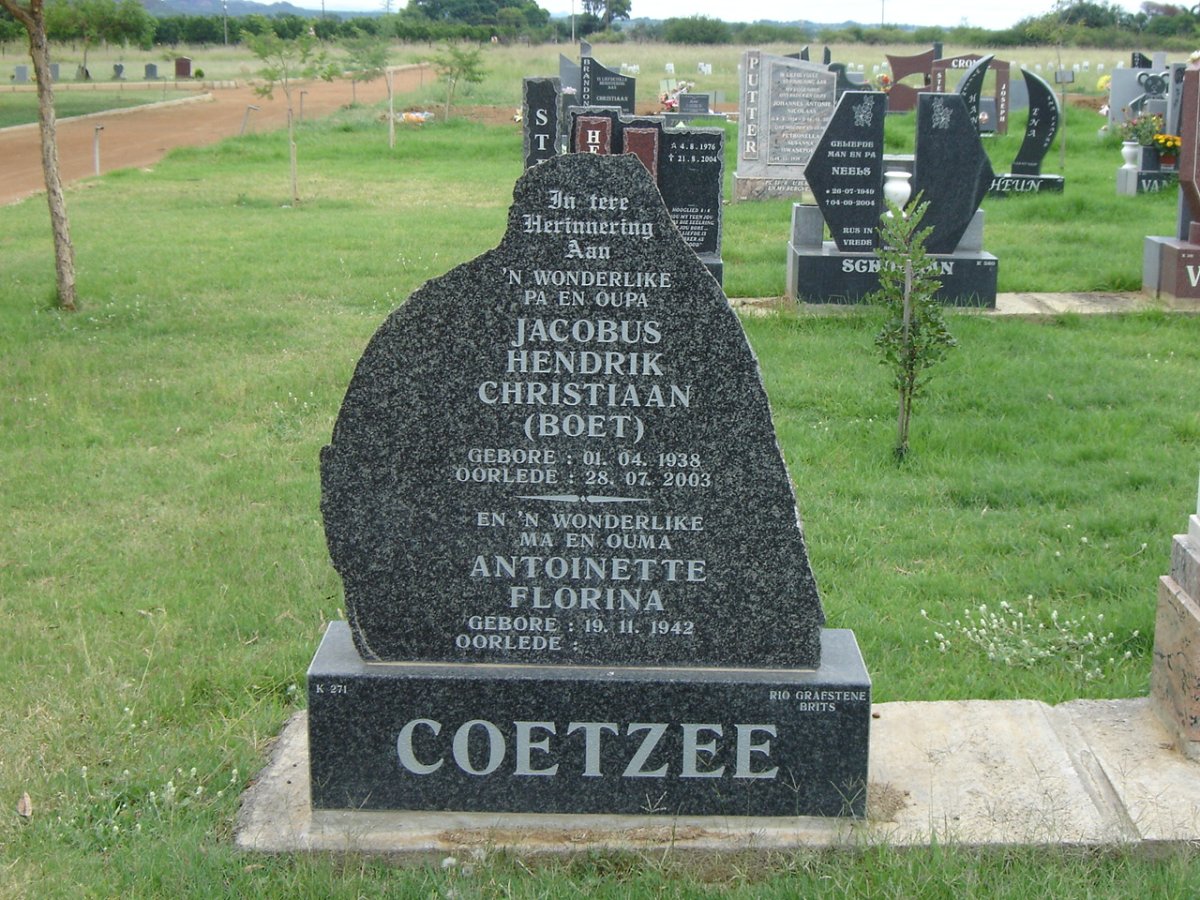 COETZEE Jacobus Hendrik Christiaan 1938-2003 &amp; Antoinette Florina 1942-