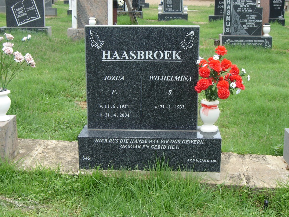 HAASBROEK Jozua F. 1924-2004 &amp; Wilhelmina 1933-