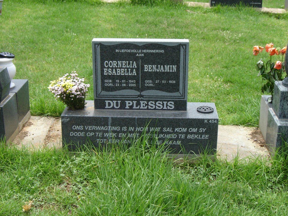 PLESSIS Benjamin, du 1936-  &amp; Cornelia Esabella 1943-2005