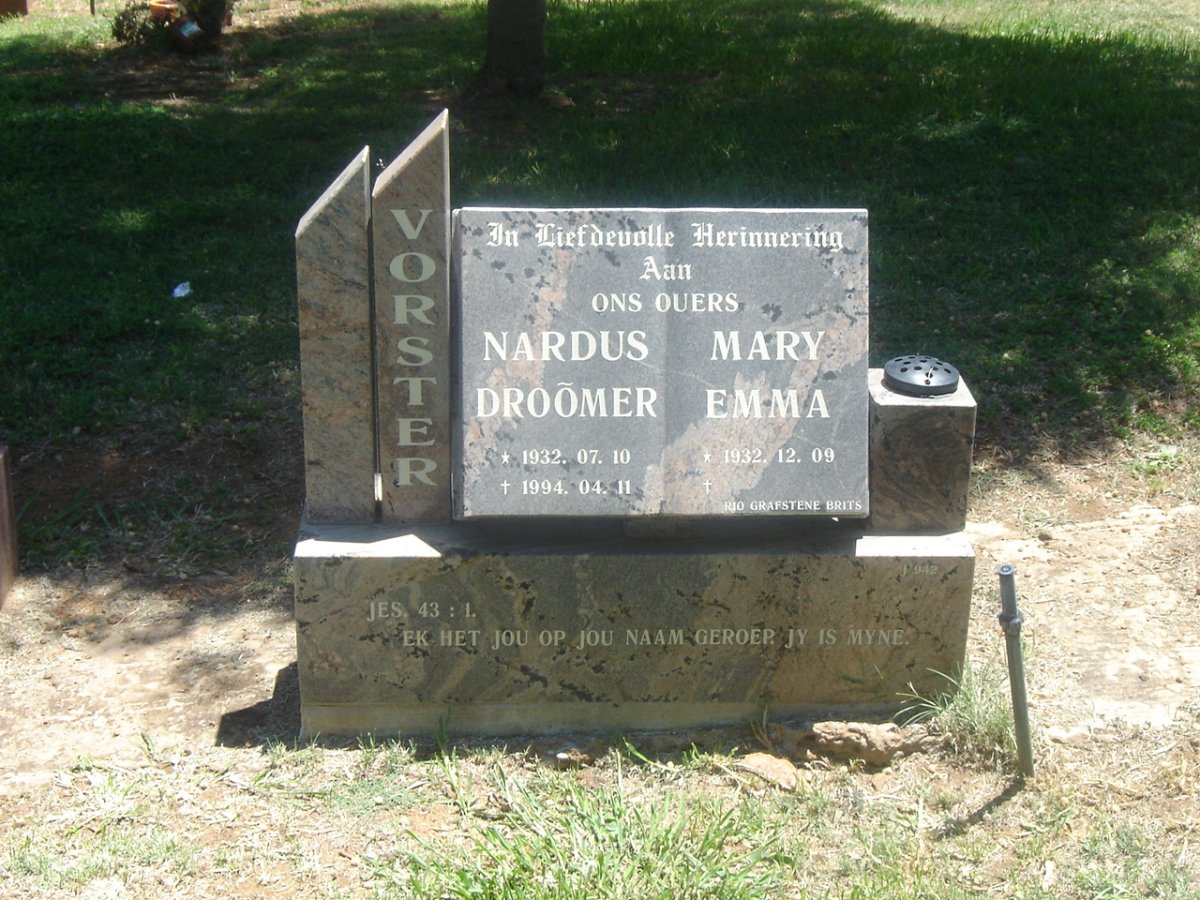 VORSTER Nardus Droomer 1932-1994 &amp; Mary Emma 1932-