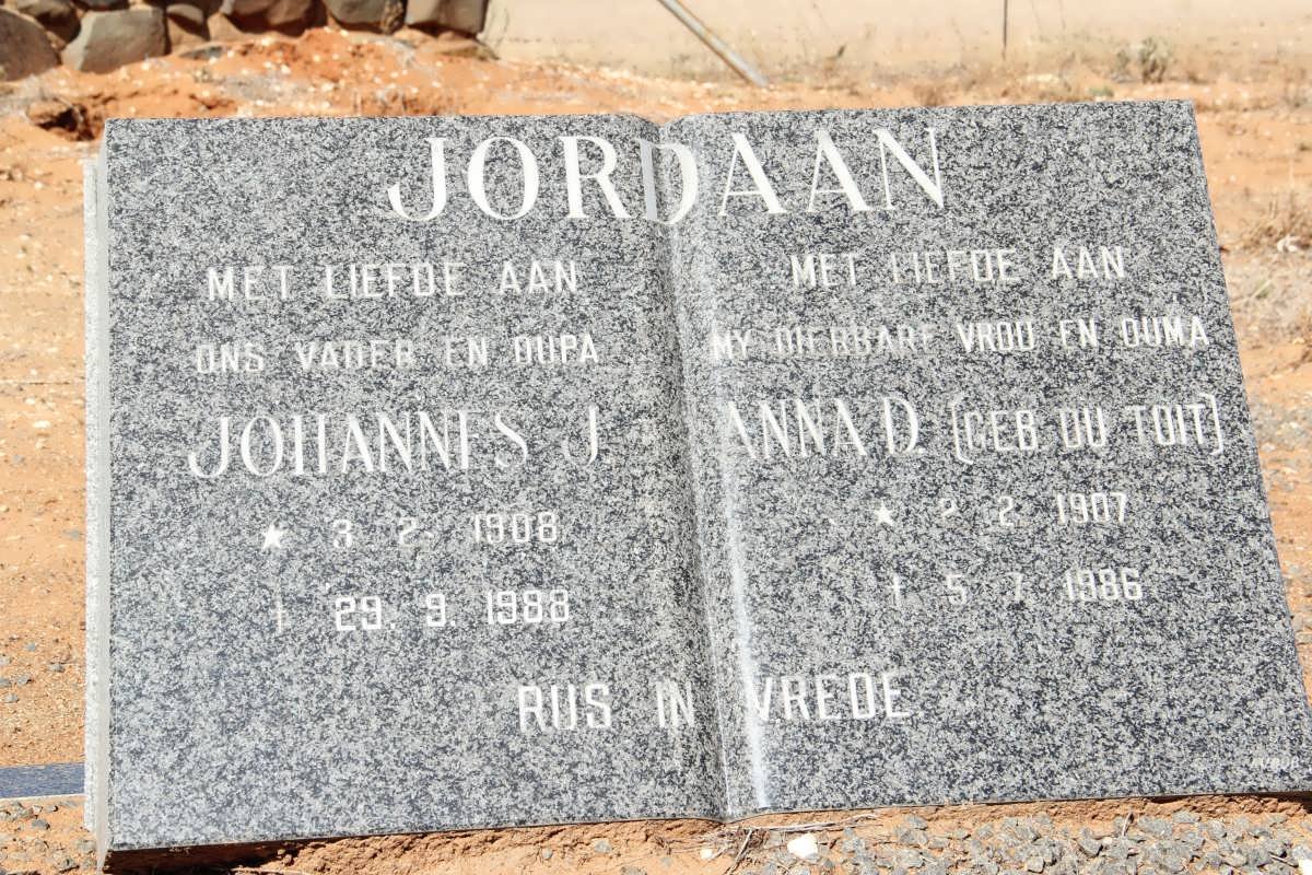 JORDAAN Johannes J. 1908-1988 &amp; Anna D. du TOIT 1907-1986