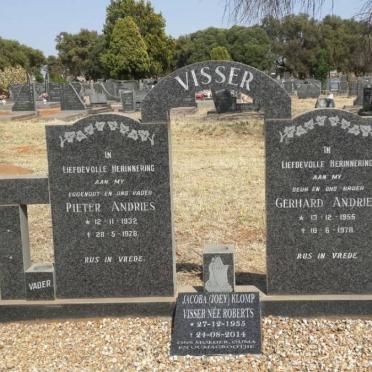 VISSER Pieter Andries 1932-1978 :: VISSER Gerhard Andries 1955-1978 :: VISSER Jacoba Klomp nee ROBERTS 1935-2014