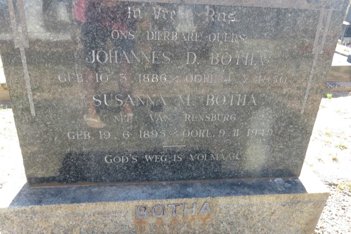 BOTHA Johannes D. 1886-1950 &amp; Susanna M. VAN RENSBURG 1895-1949