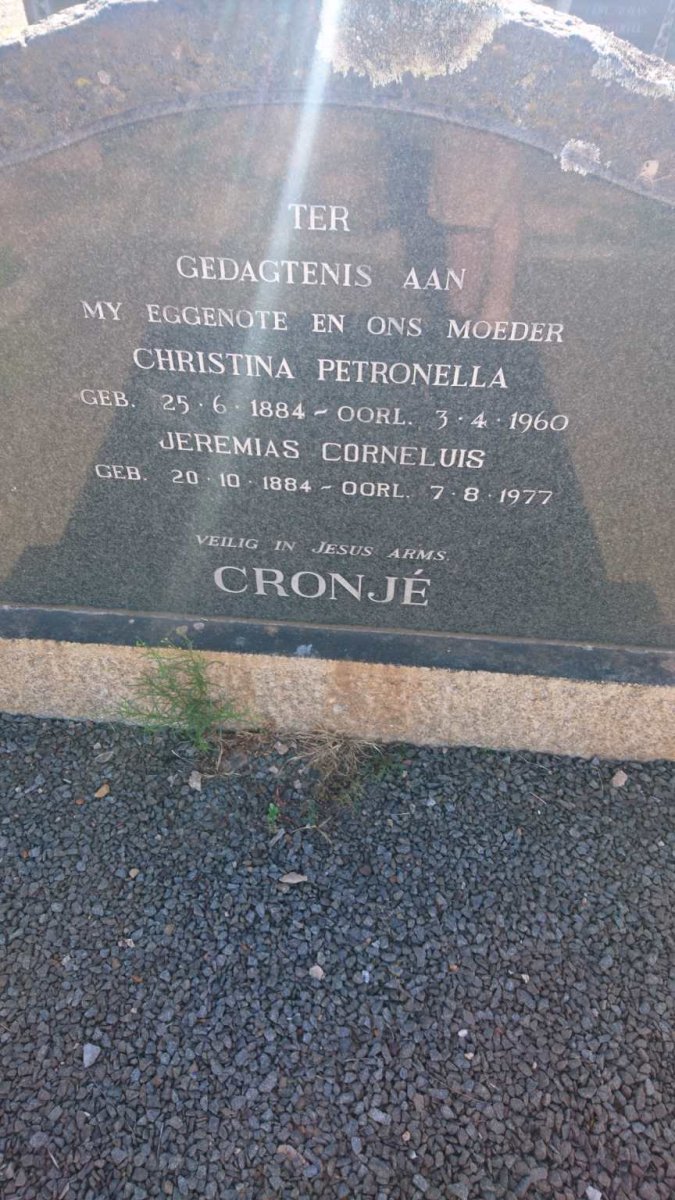 CRONJE Jeremias Corneluis 1884-1977 &amp; Christina Petronella 1884-1960