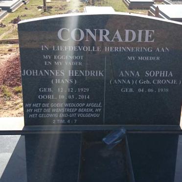 CONRADIE Johannes Hendrik 1929-2014 &amp; Anna Sophia CRONJE 1938-