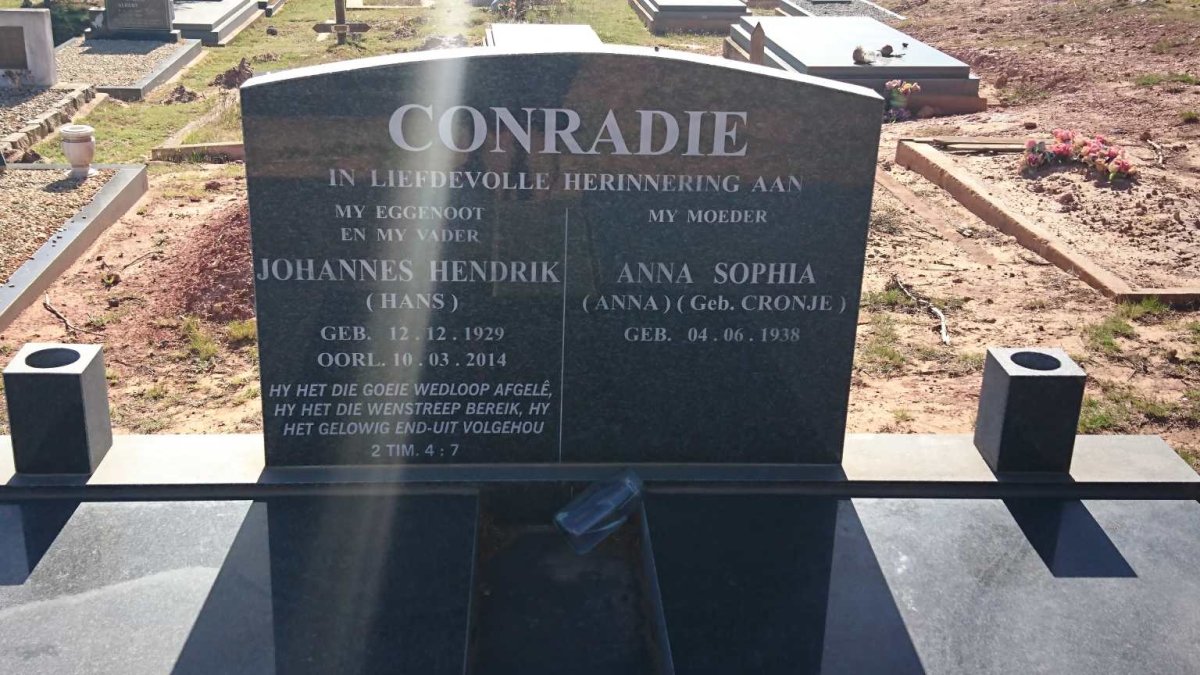 CONRADIE Johannes Hendrik 1929-2014 &amp; Anna Sophia CRONJE 1938-