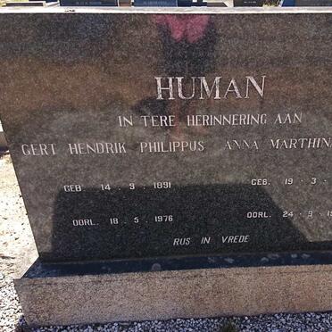 HUMAN Gert Hendrik Philippus 1891-1976 &amp; Anna Marthina Maria 1891-1967