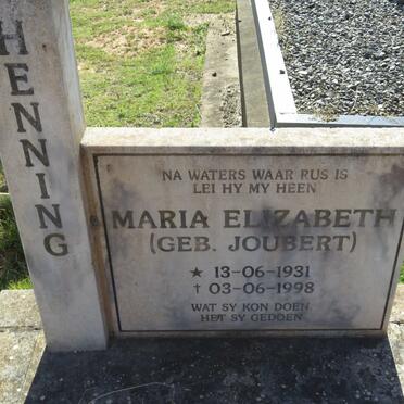 HENNING Maria Elizabeth nee JOUBERT 1931-1998