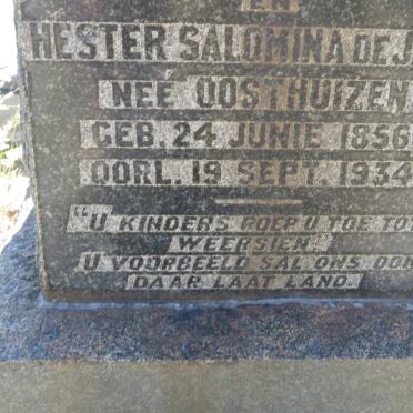 JAGER Hester Salomina, de nee OOSTHUIZEN 1856-1934