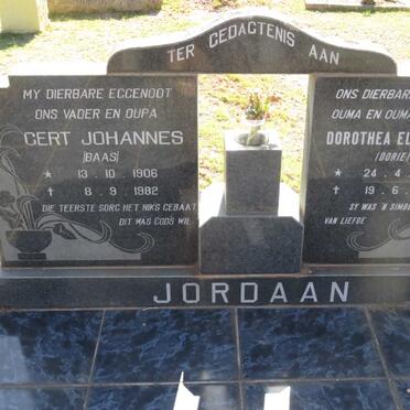 JORDAAN Gert Johannes 1906-1982 &amp; Dorothea Elizabeth 1911-2005