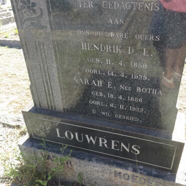 LOUWRENS Hendrik D.L. 1858-1929 &amp; Sarah E. BOTHA 1856-1922