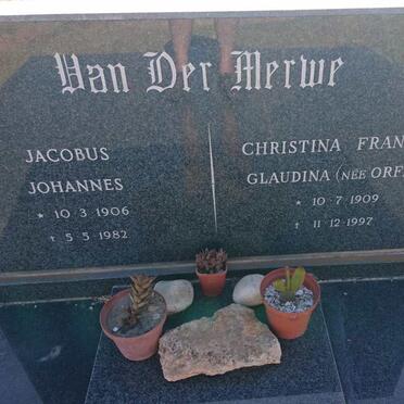 MERWE Jacobus Johannes, van der 1906-1982 &amp; Christina Francina Glaudina ORFFER 1909-1997